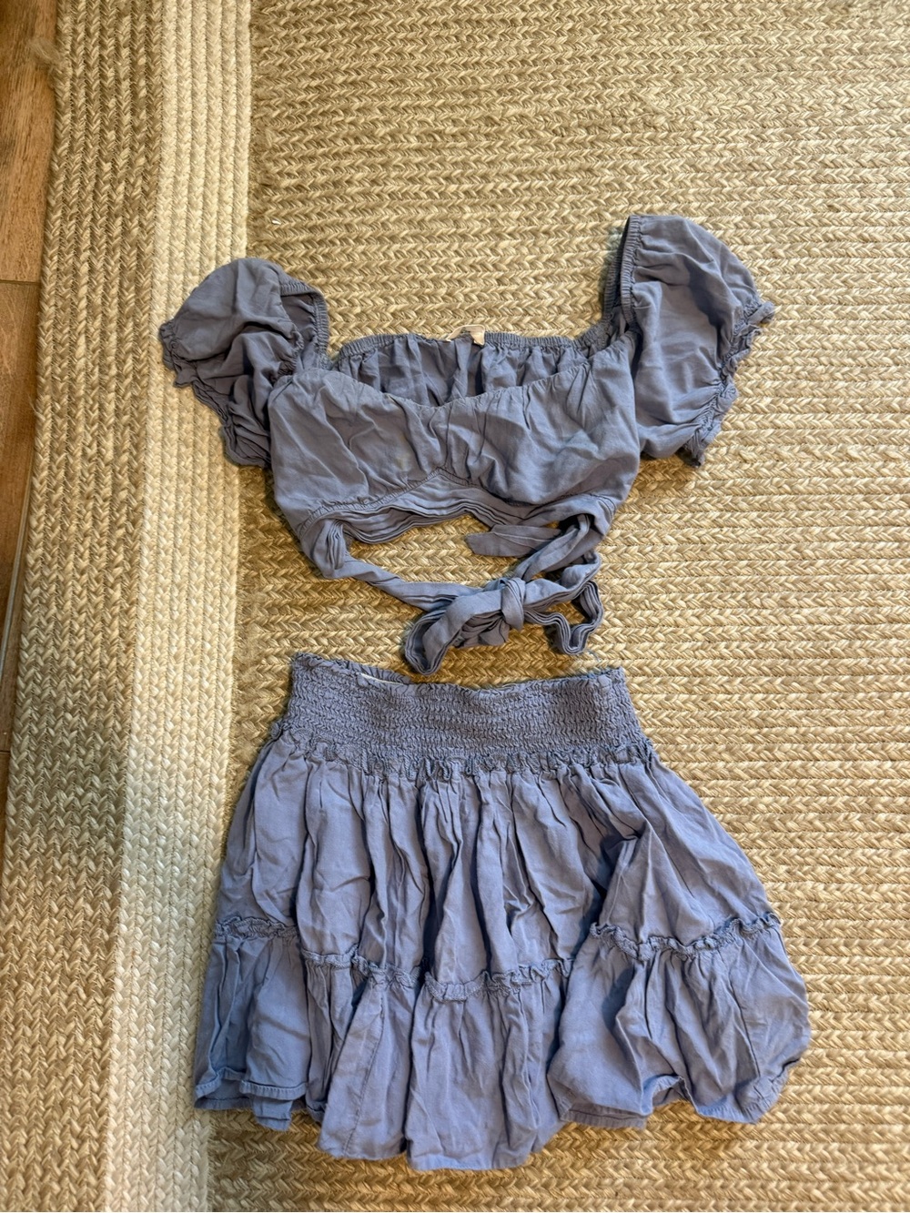 Blush Lavender Puff-Sleeve Crop Top & Smocked Tiered Mini Skirt Set
